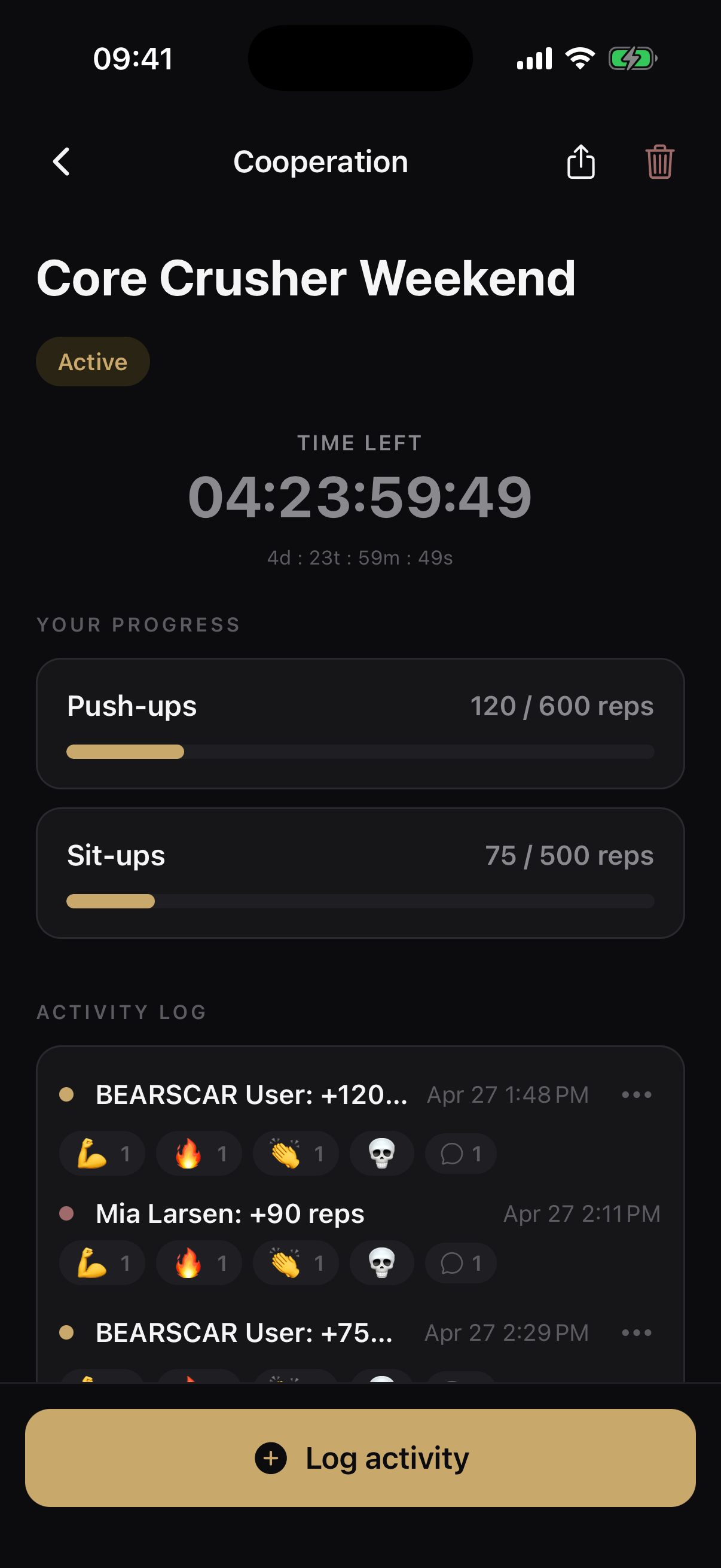 BEARSCAR challenge detail screen
